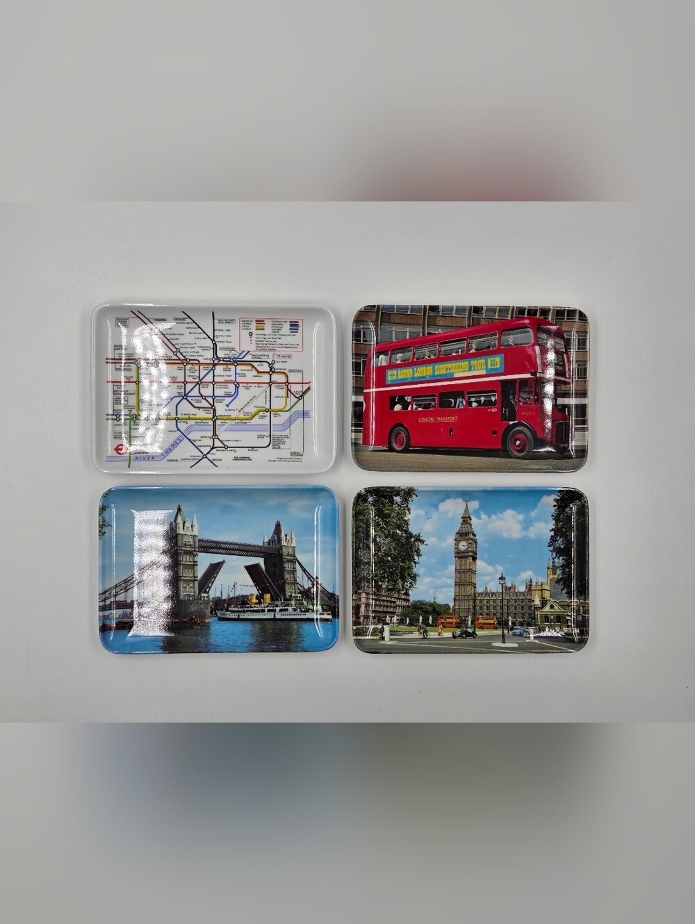 🇬🇧Vintage London Melamine Mini Trays Set 4  London Map Red Bus Pavo Souvenir